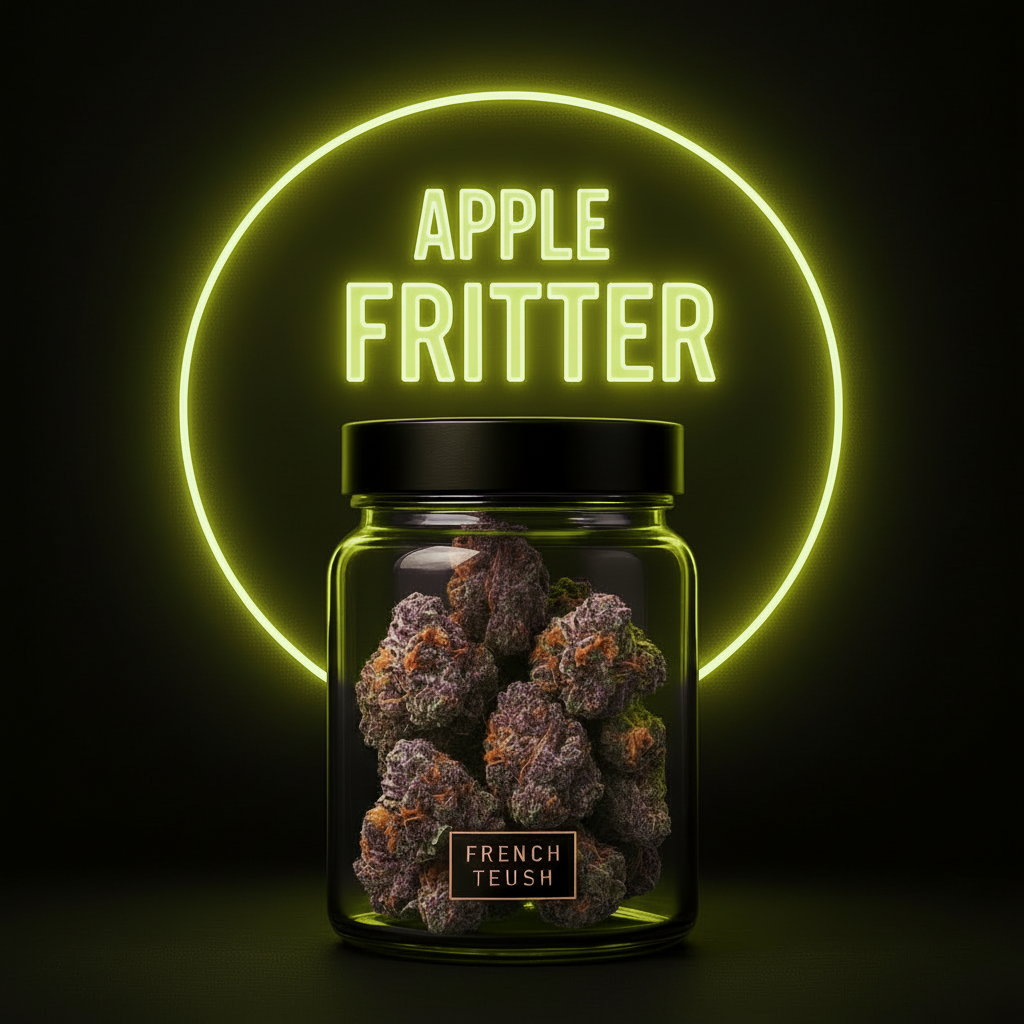 Apple Fritter CBD Flower Product Visual - Green Gold Neon