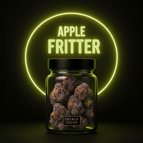 Apple Fritter CBD Flower Product Visual - Green Gold Neon